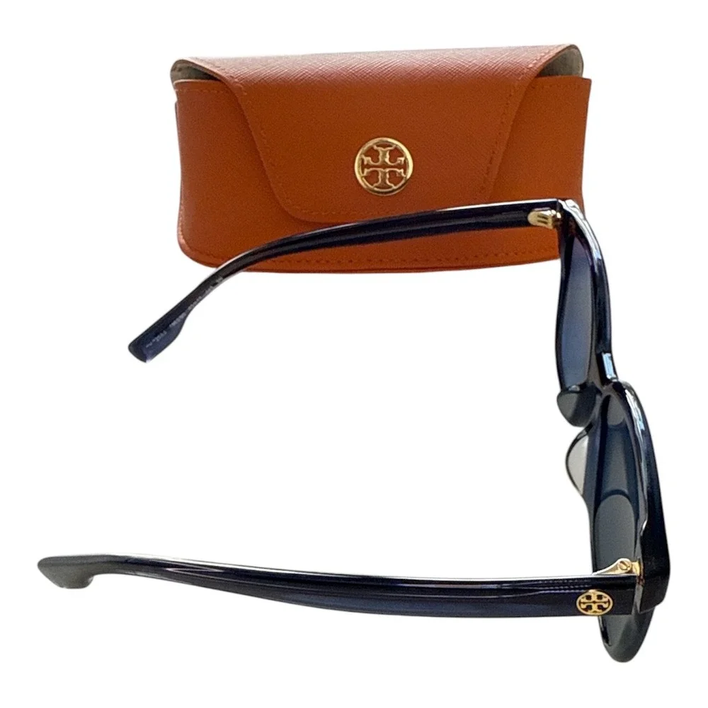 Tory Burch TY7162 Black Square Sunglasses with Gold Logo and Orange Case